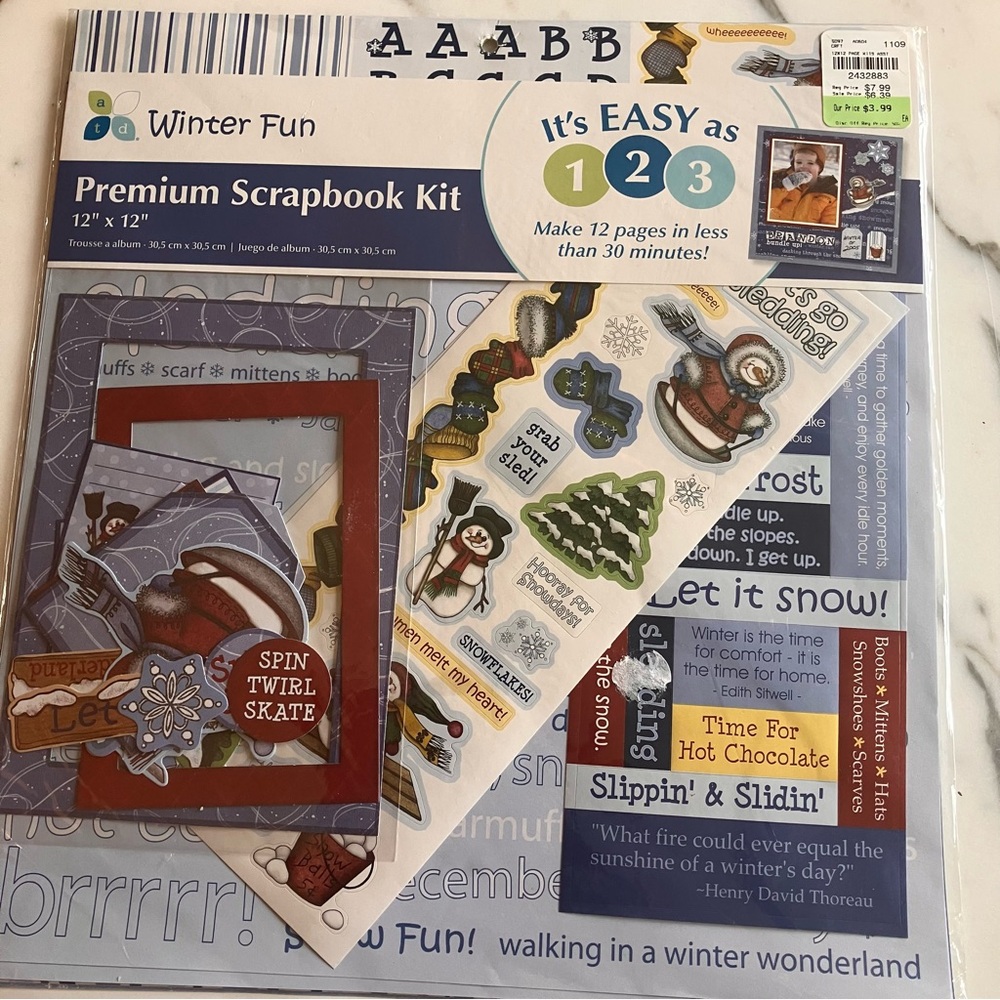 12x12 Winter Fun Premium Scrapbook Kit 18 pages with coordinated stickersโ